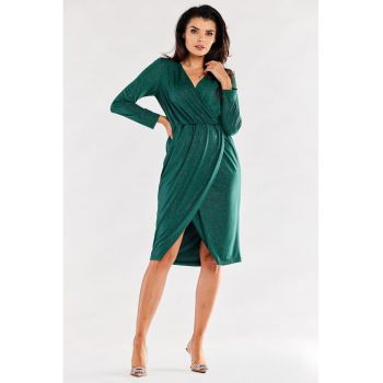 Midi Rochie Maneca lunga - in V - Poliester A548