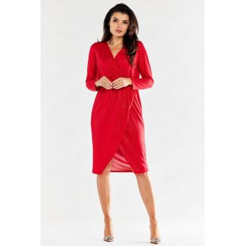 Midi Rochie Maneca lunga - in V - Poliester A548