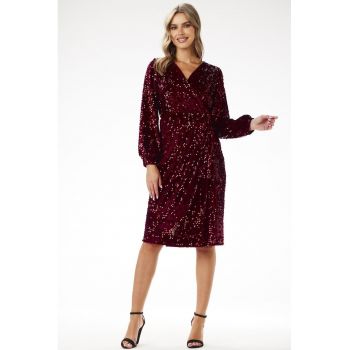 Midi Rochie Maneca lunga - Poliester - in V A699