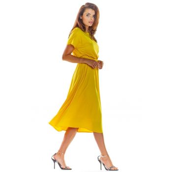 Midi Rochie Maneca scurta - Viscoza Galben A296