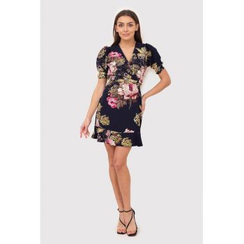 Mini rochie cu flori albastru marin DA1786 NAVY