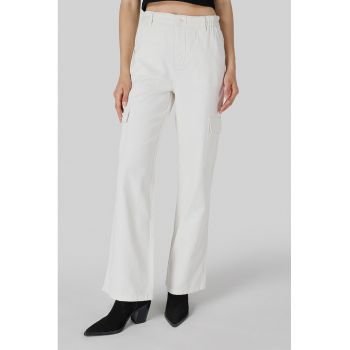 Pantaloni cargo drepti cu talie inalta