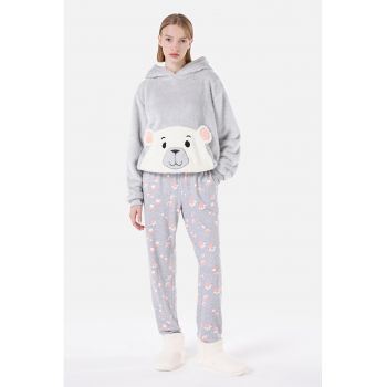 Pantaloni de trening cu imprimeu grafic si talie inalta