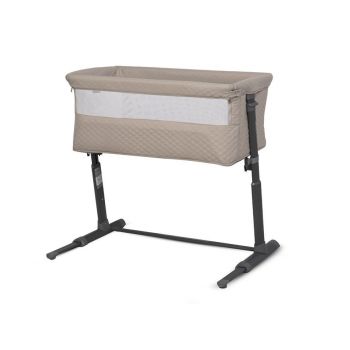 Patut Co-Sleeper 2 in 1 pentru copii Colibro BySide Bassinet, cu saltea inclusa, inaltime reglabila pe 9 nivele si unghi de inclinare de 30 de grade, sistem automat de retractare picioare, dimensiune 93 x 58 cm, Taupe