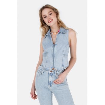Vesta din denim cu fermoar