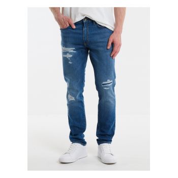 Blugi barbati  Terry Carrot 419 - conici - albastri - denim elastic - design cu 5 buzunare