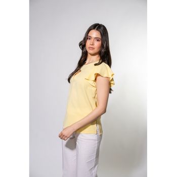 Bluza cu decolteu la baza gatului si maneci fluture Kendra