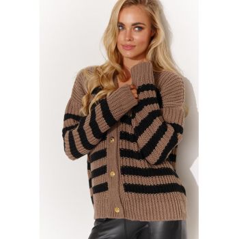 Cardigan tricotat gros cu model in dungi -