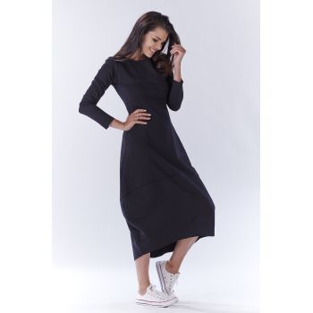 Gri Midi Rochie Maneca trei sferturi - Bumbac A191