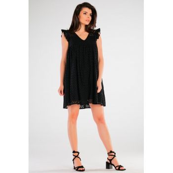 Negru Scurta Rochie Fara maneca Bumbac A433