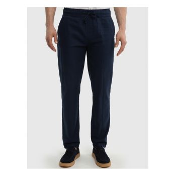 Pantaloni din amestec de in cu talie ajustabila Widen - Bleumarin