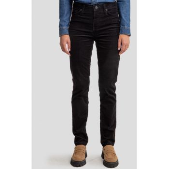 Pantaloni din reiat cu talie inalta Katrina - Negru