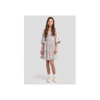 Rochie cu imprimeu floral si maneci bufante Darta