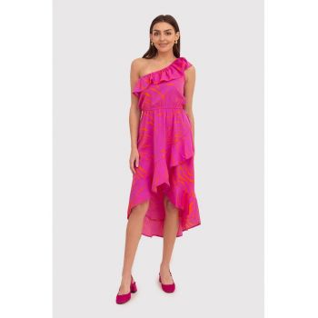 Rochie cu volane pe un umar in roz DA1722 PINK