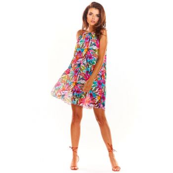 Roz Scurta Rochie Floral Fara maneca Poliester A289