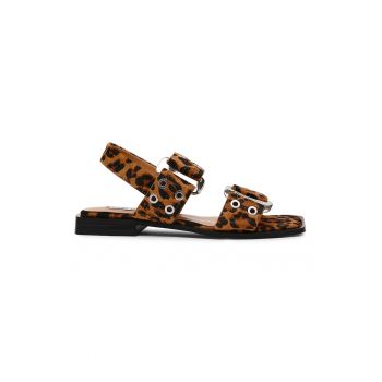 Sandale din piele intoarsa cu animal print