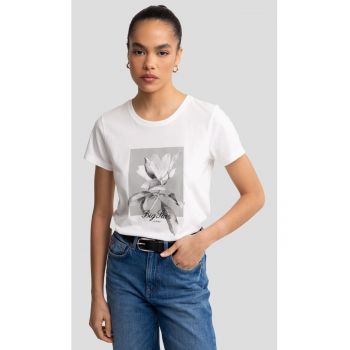 Tricou cu decolteu rotund si imprimeu floral Rrosada