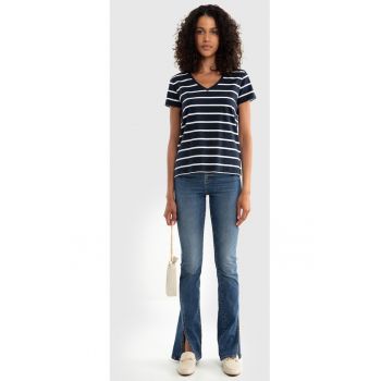 Tricou cu imprimeu in dungi si decolteu in V Retina
