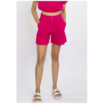 Pantaloni scurti din in cu talie inalta 47649