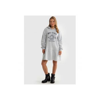 Rochie cu gluga si imprimeu logo - Gri