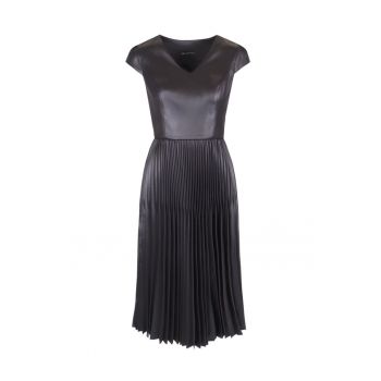 Rochie midi plisata - din piele ecologica