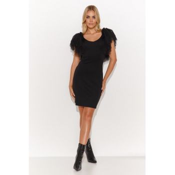 Rochie mini neagra  bumbac - spate descoperit - marimea