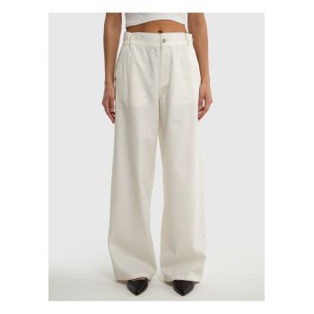 Pantaloni din amestec de in cu croiala ampla Malu - Alb
