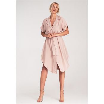 Rochie camasa -  eleganta - roz - fabricatie de calitate -