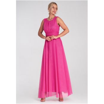 Rochie de seara maxi -  fara maneci - plasa - fuchsia -