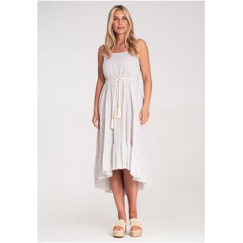 Rochie de vara -  cu dungi - bretele subtiri - bej - material universal -