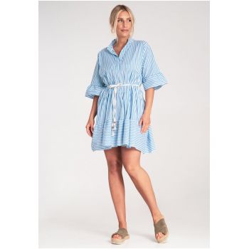 Rochie  dungi - maneci largi - albastra - fabricata din material de calitate -