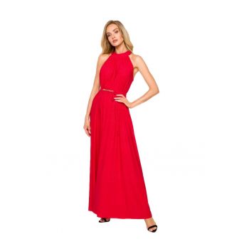 Rochie maxi evazata cu curea aurie - Poliester