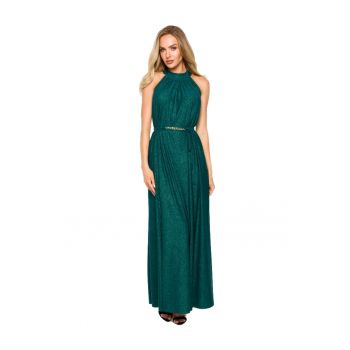 Rochie maxi evazata cu curea aurie - Poliester