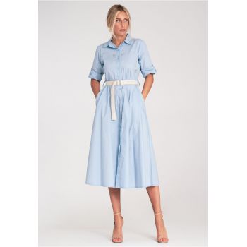 Rochie midi -  cu strasuri - albastra - fabricata din material de calitate -