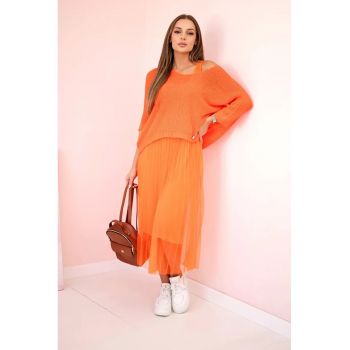 Set de rochie plisata si pulover -