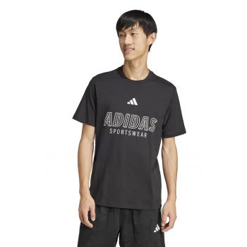 Tricou cu imprimeu logo si decolteu la baza gatului