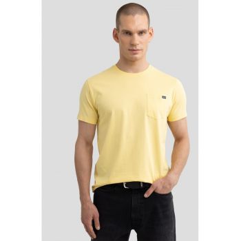 Tricou uni cu buzunar aplicat pe piept Carbon