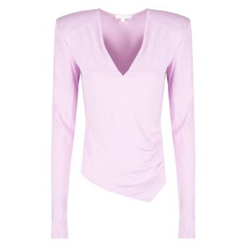 Bluza cu decolteu in V si fronseuri - Lila - 34