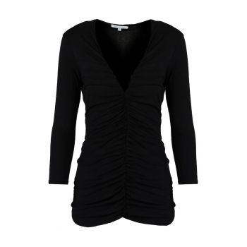 Bluza slim fit cu fronseuri - Negru - 36