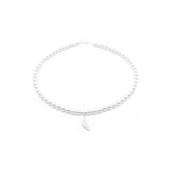 Colier cu Perle Preciosa albe si pandantiv Pana din Argint 925 - reglabil 39-42 cm - perle 6mm - dama