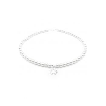 Colier cu Perle Preciosa albe si pandantiv Soare din Argint - reglabil 39-42 cm - perle 6mm - dama