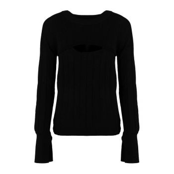 Pulover cu decolteu la baza gatului - Negru -
