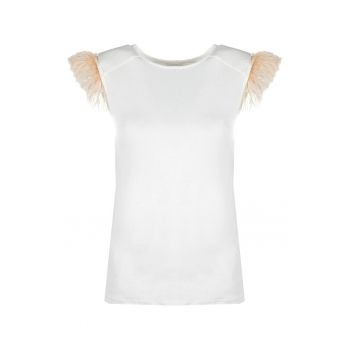 Top cu pene artificiale - Alb -