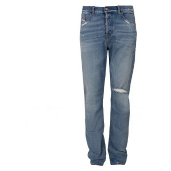 Blugi regular fit cu aspect decolorat D-Fining - Albastru -