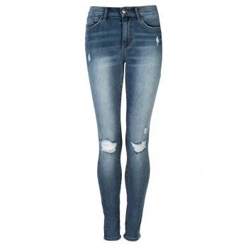 Blugi skinny cu aspect decolorat si rupturi decorative - Azur -