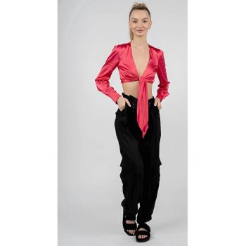 Bluza crop cu decolteu in V - Coral - 36