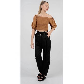 Bluza crop cu maneci bufante - Maro - 38