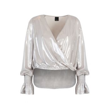 Bluza cu aspect metalizat si decolteu petrecut - Gri - 34