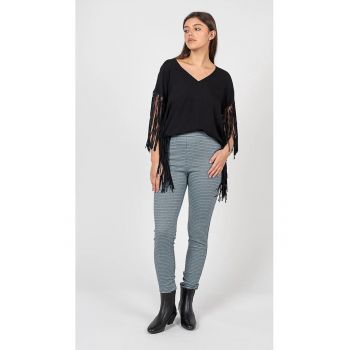 Bluza cu decolteu in V si franjuri Papaveri - Negru -