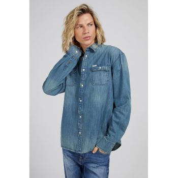 Camasa regular fit din denim cu buzunare aplicate